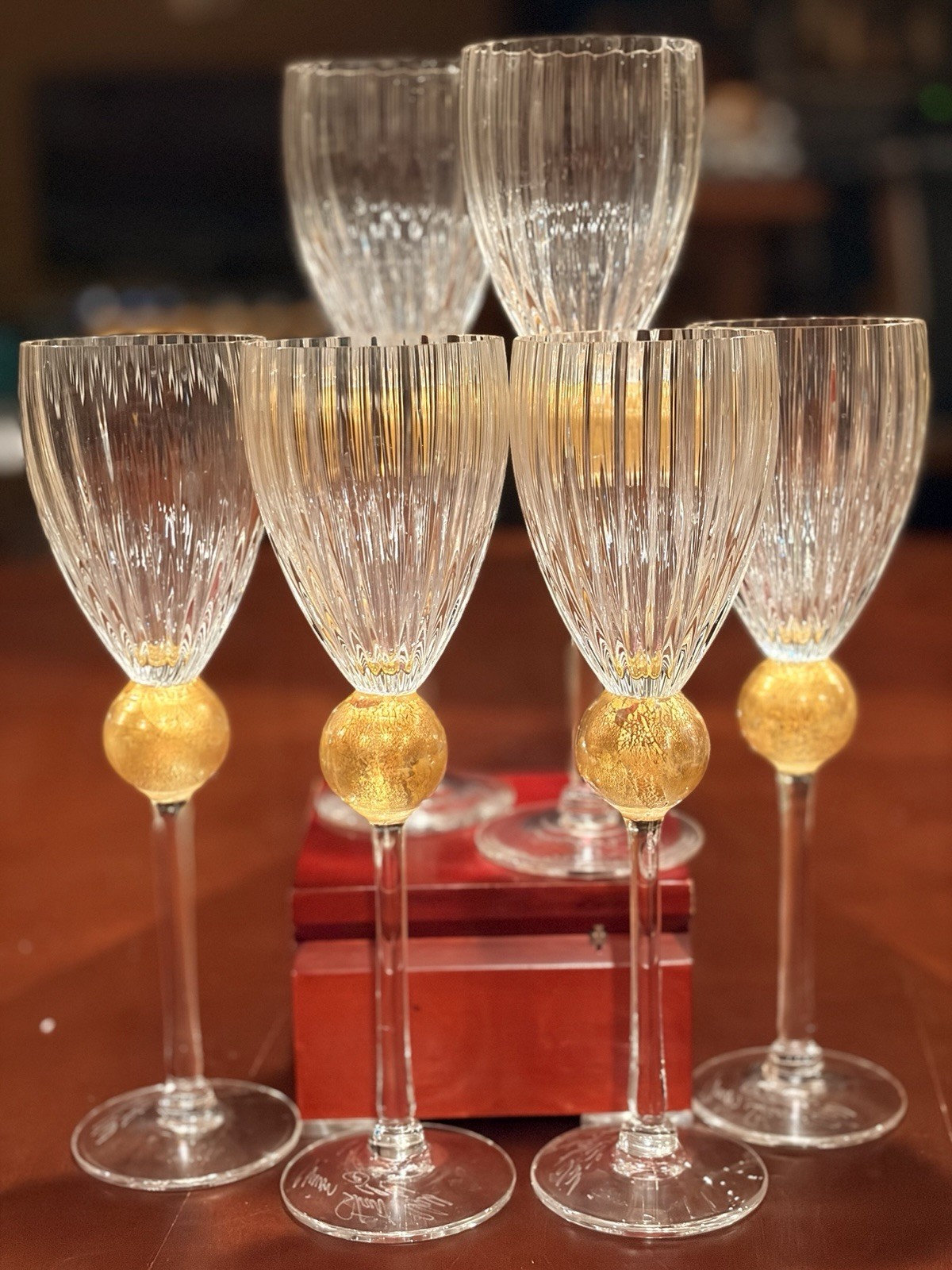 Union Street Glass Manhattan 24K Gold Hand Blown Crystal 9.5” Wine Goblets Set 6