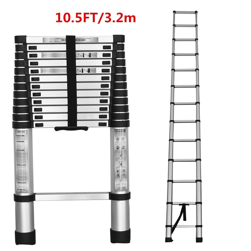 10.5/12.5/14.5FT Aluminum Non-Slip Telescoping Ladder Extension Ladders Folding