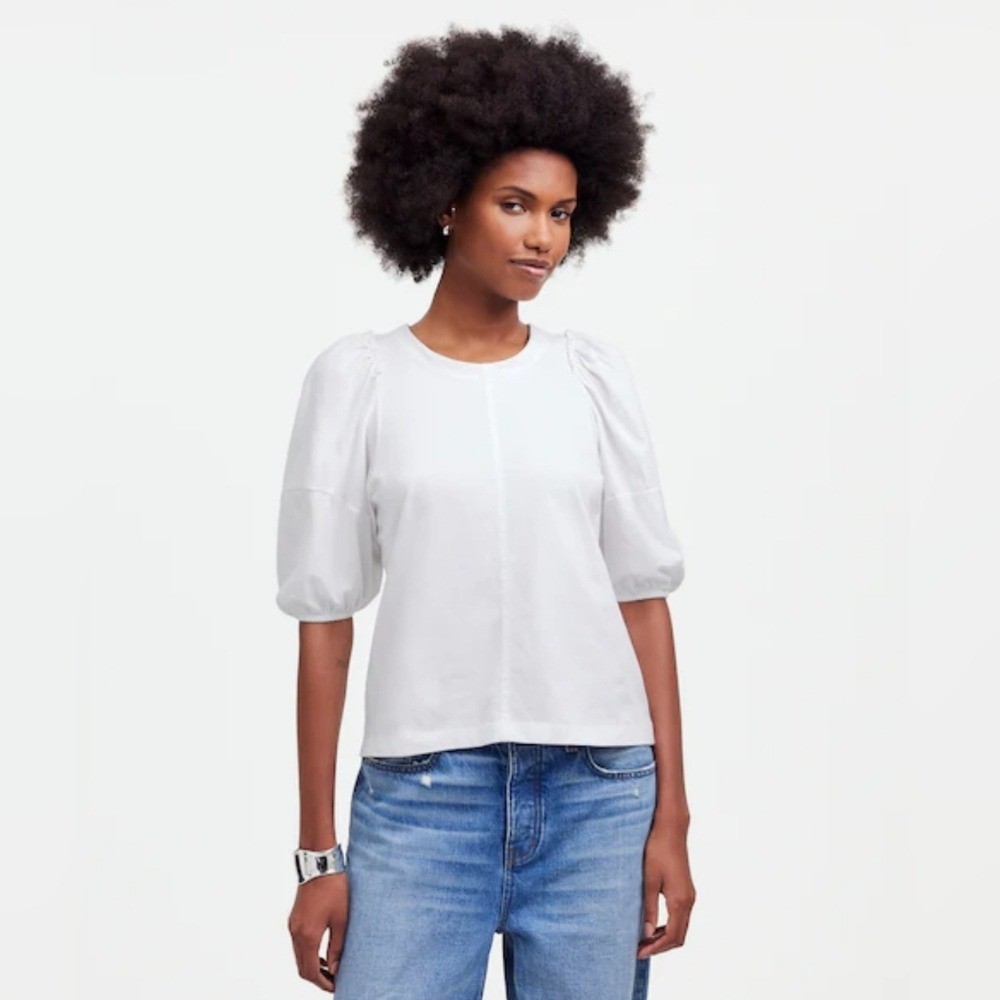 NWT Madewell Classic White Puff-Sleeve Tee Womens Size XS
