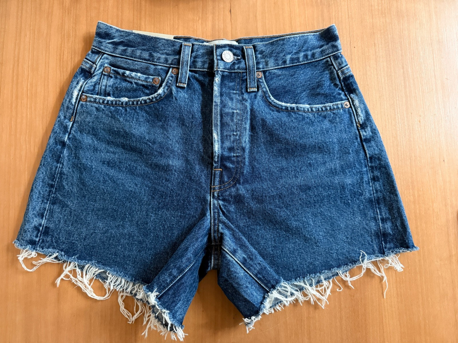 Agolde Blue Distressed High-Rise Parker Denim Shorts Size 24 NWT