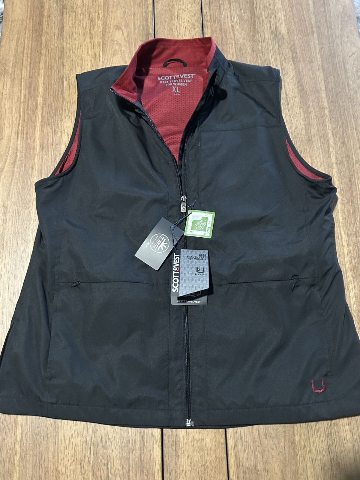 Scottevest RFID Travel Vest TEC Womens Black vest XL RFID Full Zip Cargo Pockets