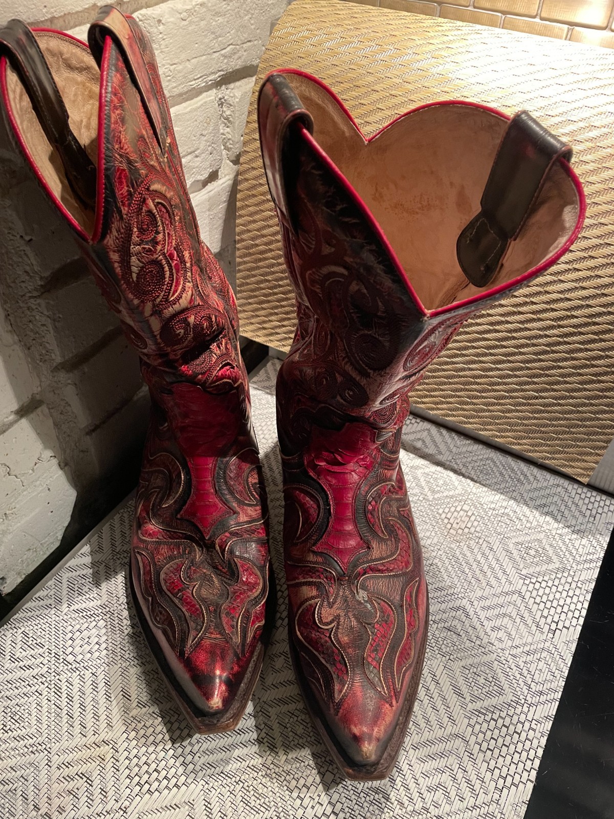 Sendra - Rustic Red / Bright Red - Leather - Boots - Snake Skin Inlays - Men 10 Sendra - Rustic Red / Bright Red - Leather - Boots - Snake Skin Inlays - Men 10