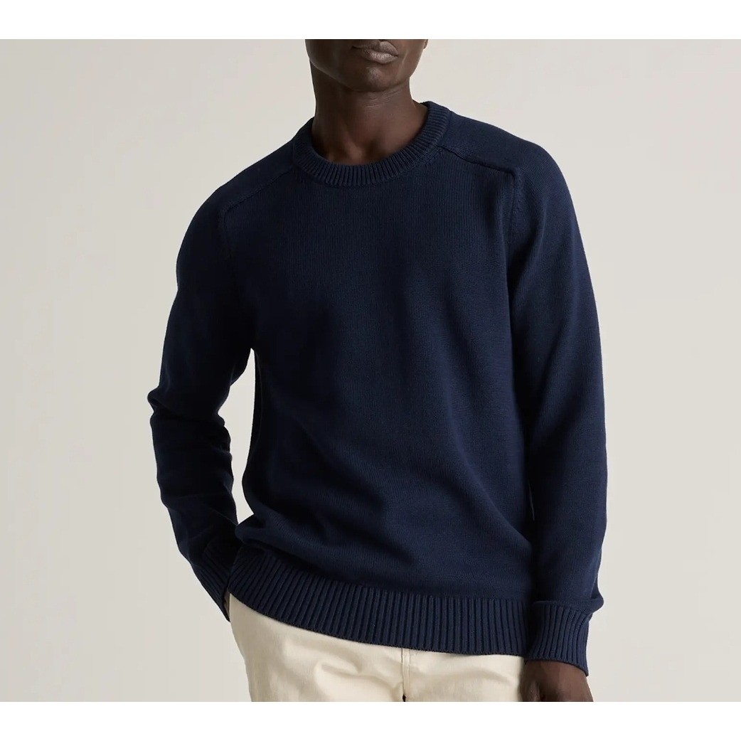 Quince Mens S NWT Organic Cotton Crewneck Sweater Navy Blue Ribbed Lux Fisherman