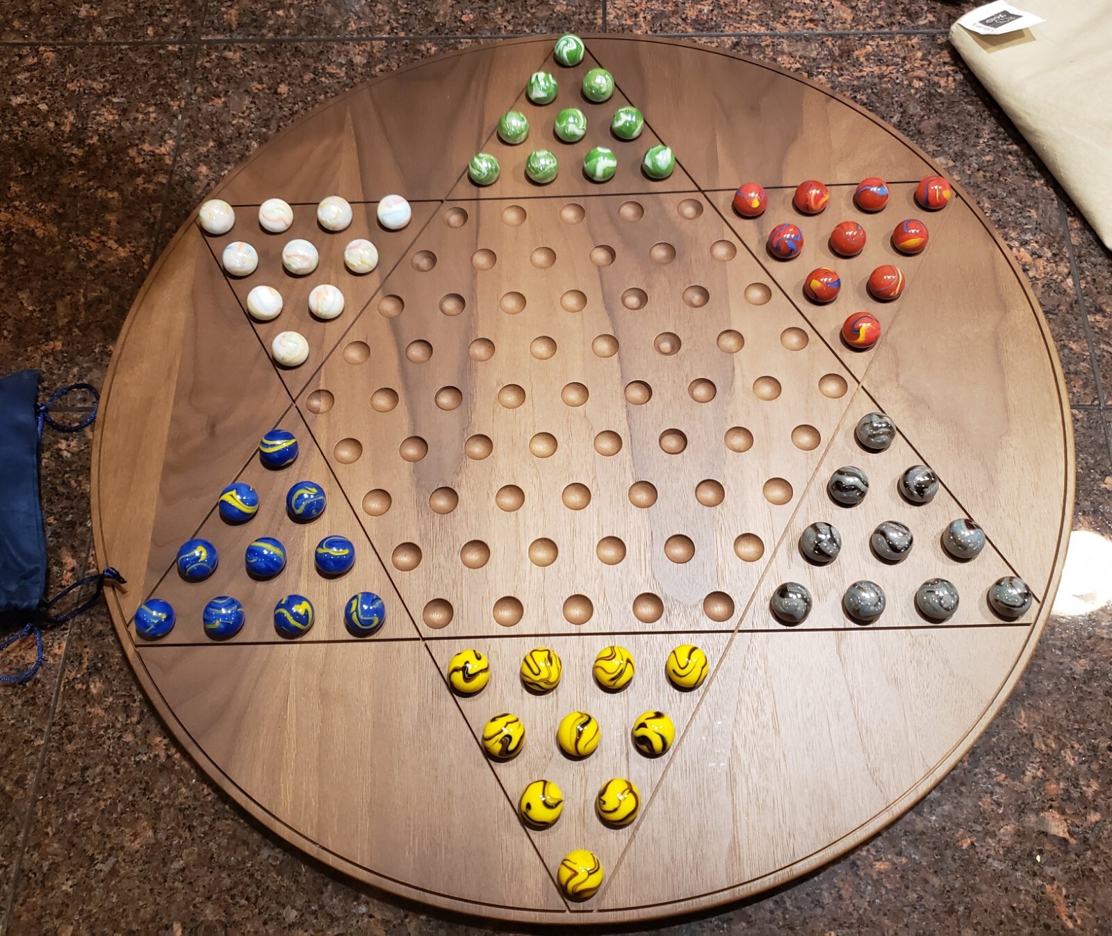Huge Walnut Chinese Checkers Board, With  Vacor Mega Shooter Marbles 23\