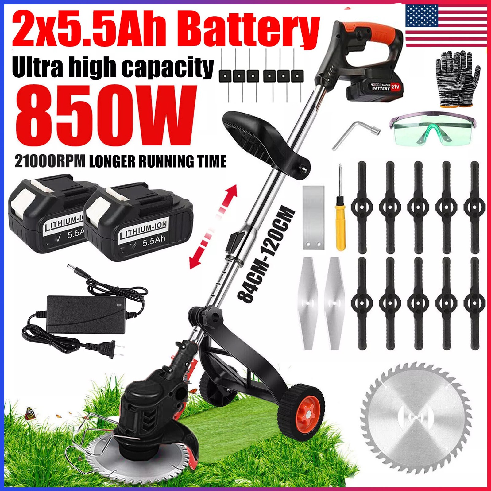2500W Cordless Electric Weed Lawn Eater Edger Yard Grass String Trimmer Mower US