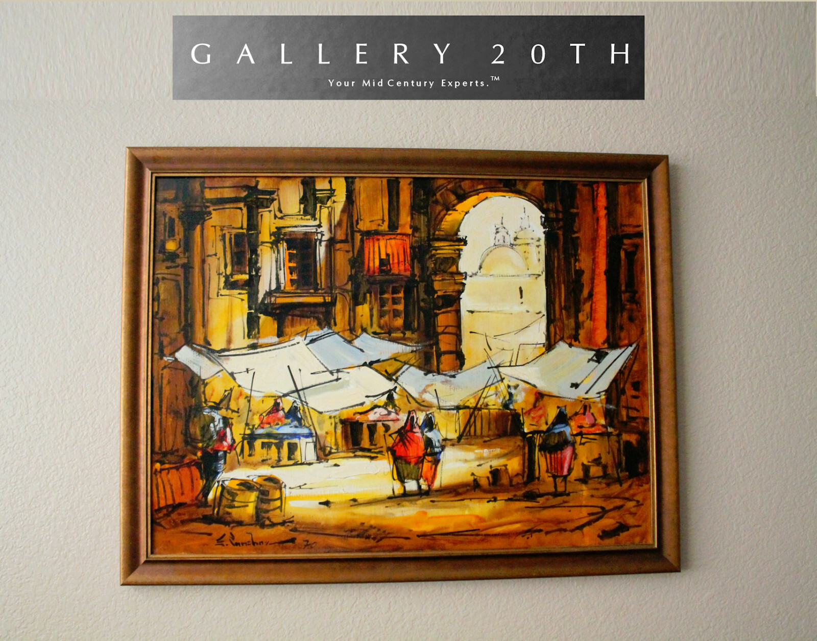 FAB EXOTIC OLD WORLD MARKET SCENE OIL PAINTING VTG ORIG. ART MID CENTURY BOHO