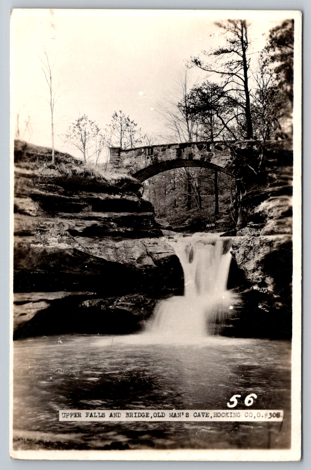 RPPC c1950s Upper Falls and Bridge Old Man's Cave Hocking Co. Postcard