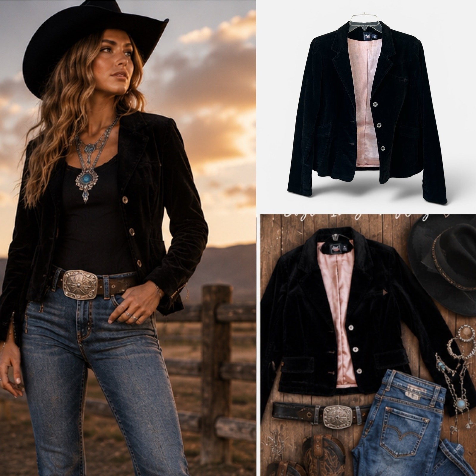 Vintage Cruel Girl Black Velvet Jacket Med Y2K Western Cowgirl Country Concert