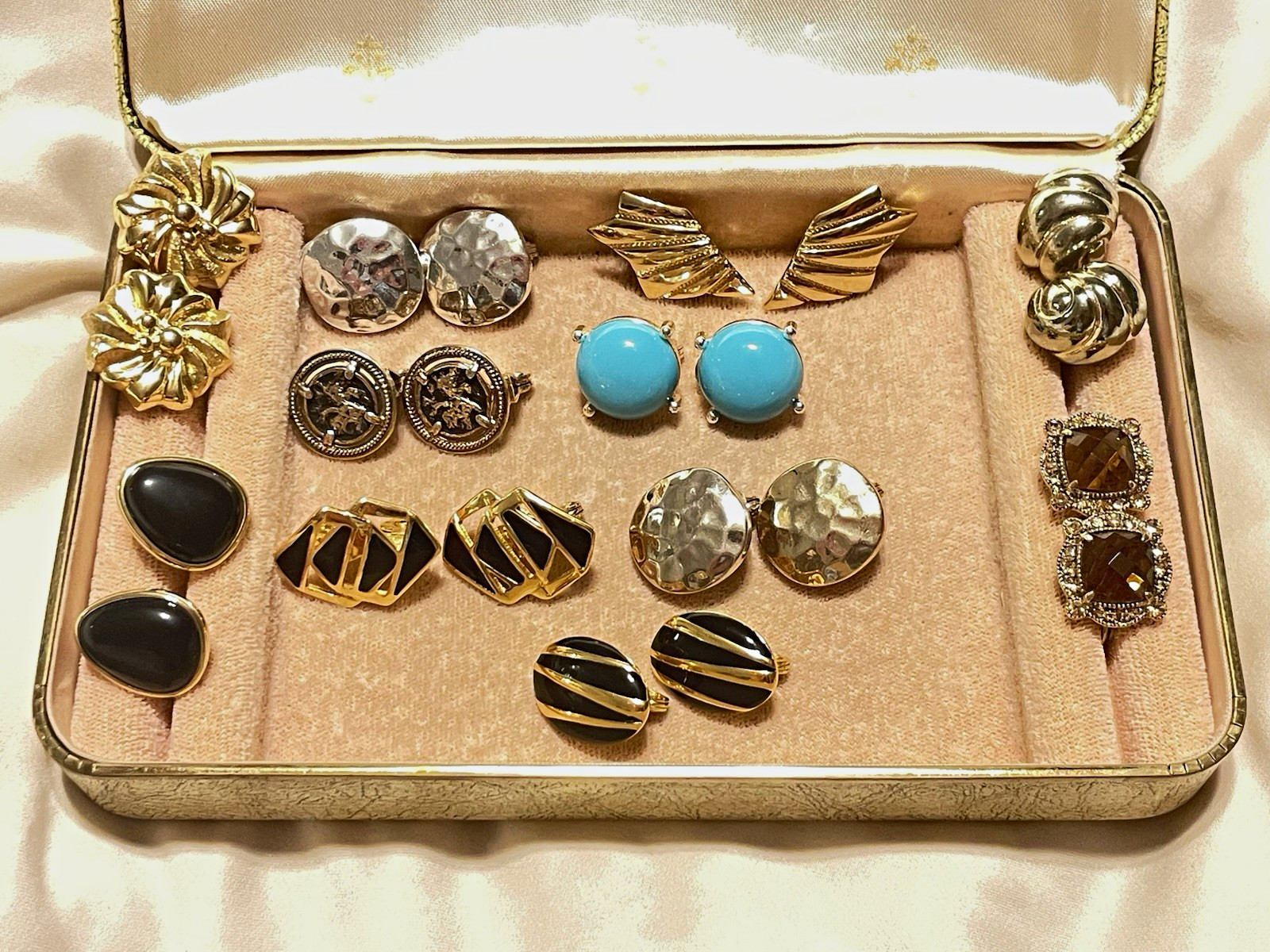 Vintage/Modern 11 pair Monet Clip-On Earrings Gold Blue Silver Amber Black Tone