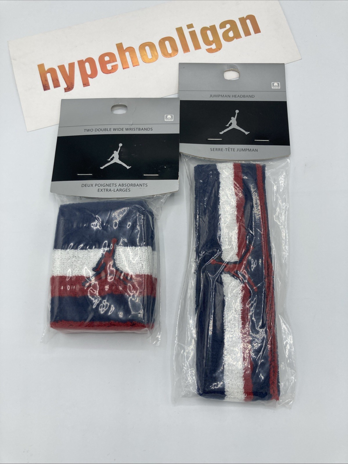 BNWT VINTAGE Jordan Nike Headband Wristband SET - Navy White Red Jumpman USA BNWT VINTAGE Jordan Nike Headband Wristband SET - Navy White Red Jumpman USA