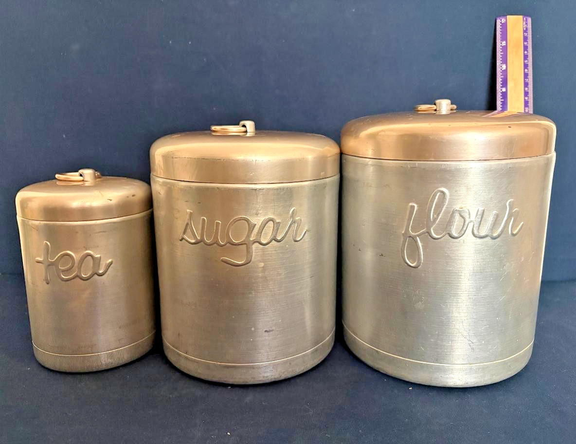 Vintage A. Heller Aluminum/Copper Hostess Ware Stacking Canisters Made In Italy