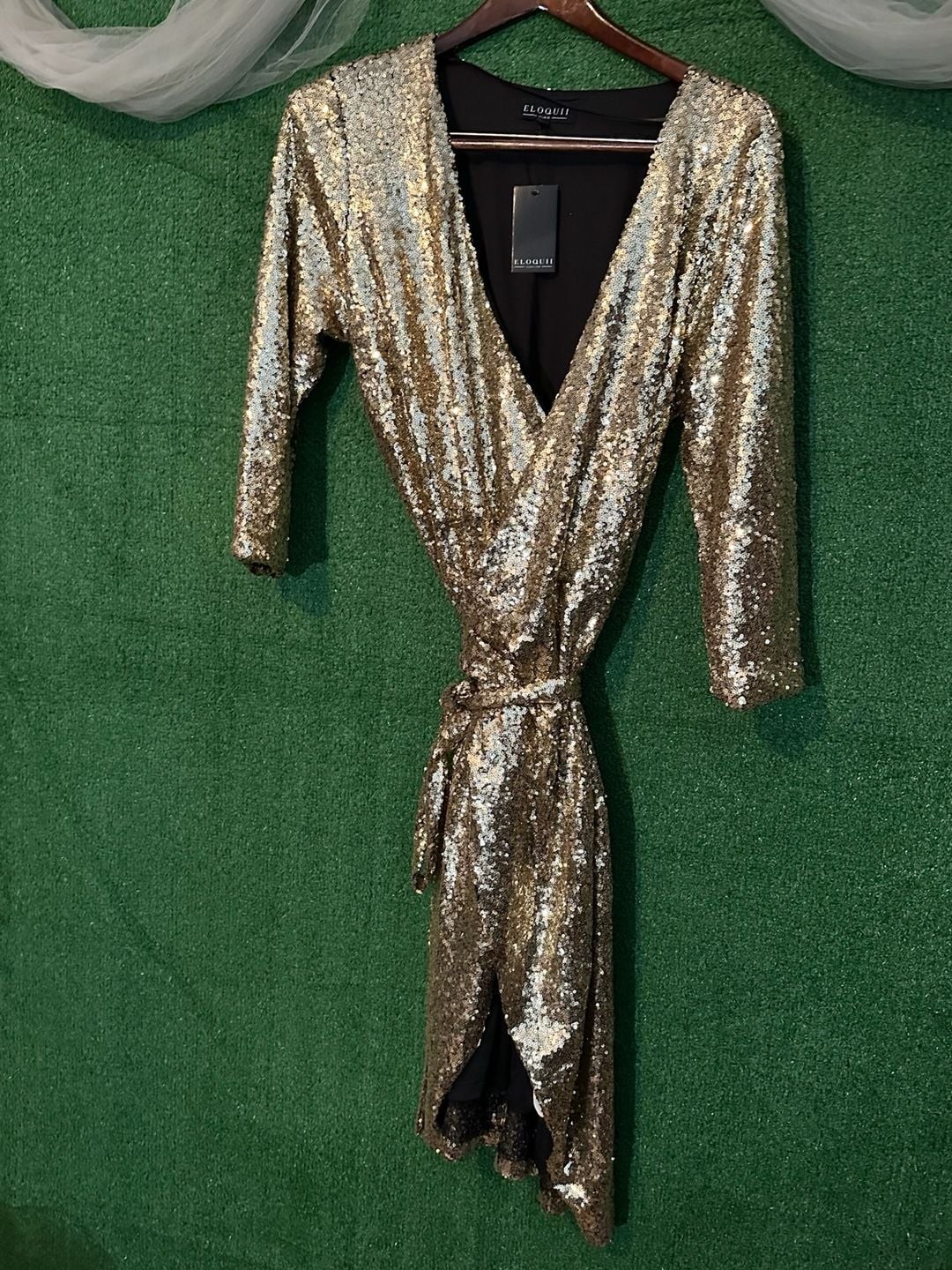 Eloquii Studio Gold Sequin Wrap Dress Size 18