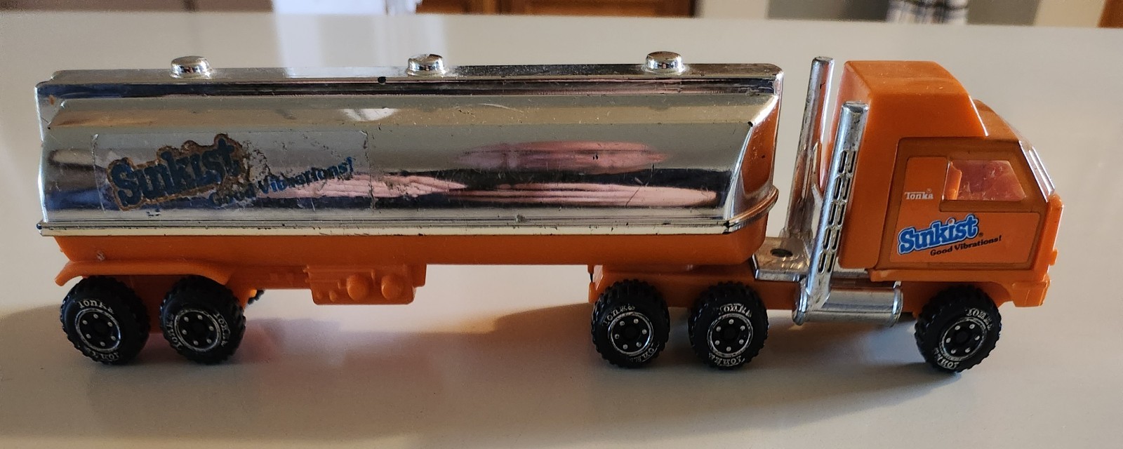 Tonka Sunkist Semi Truck and Trailer Tanker Mini Orange Vintage Nice Condition