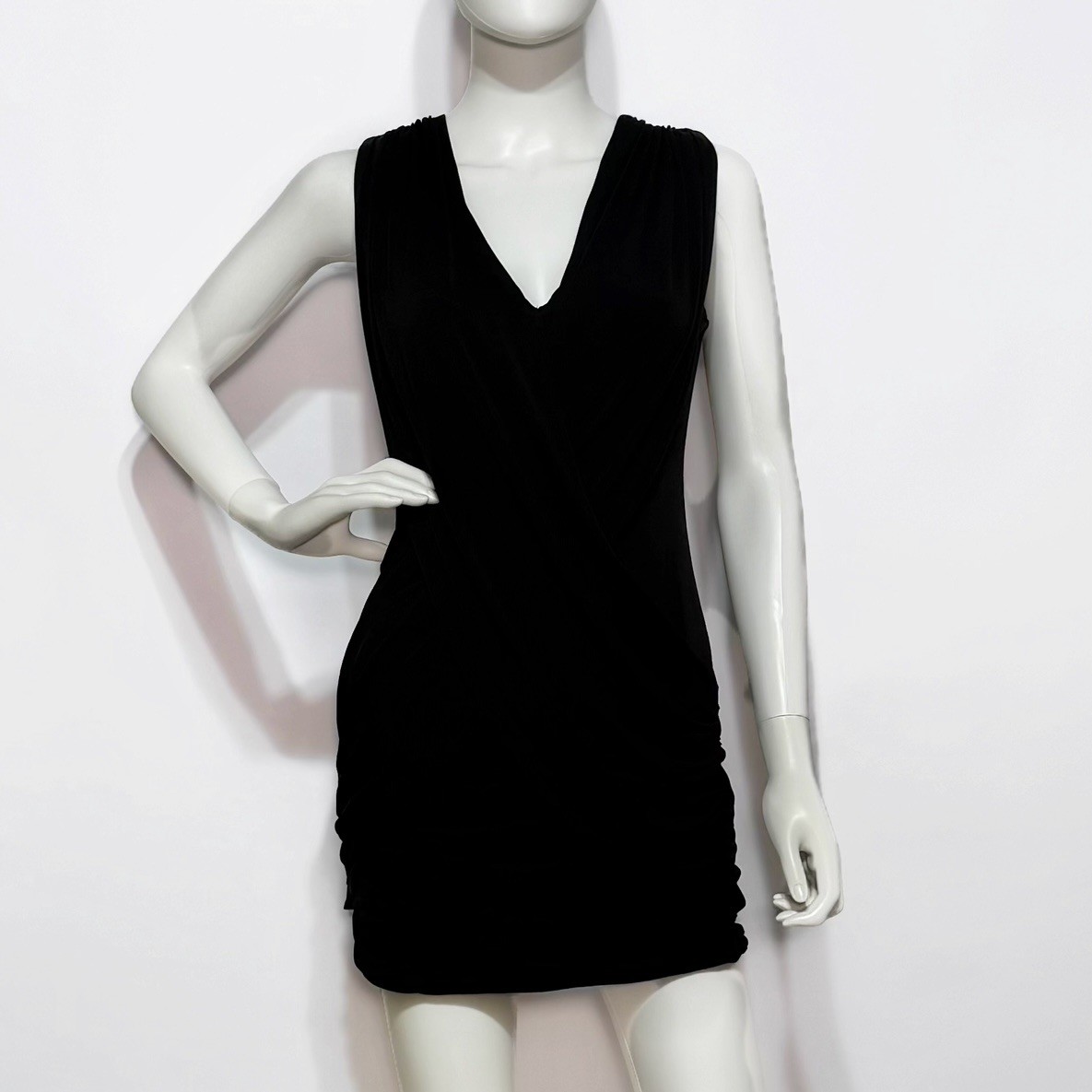 BCBG Max Azria Black Classic Ruched Cutout Mini Dress,  Size S