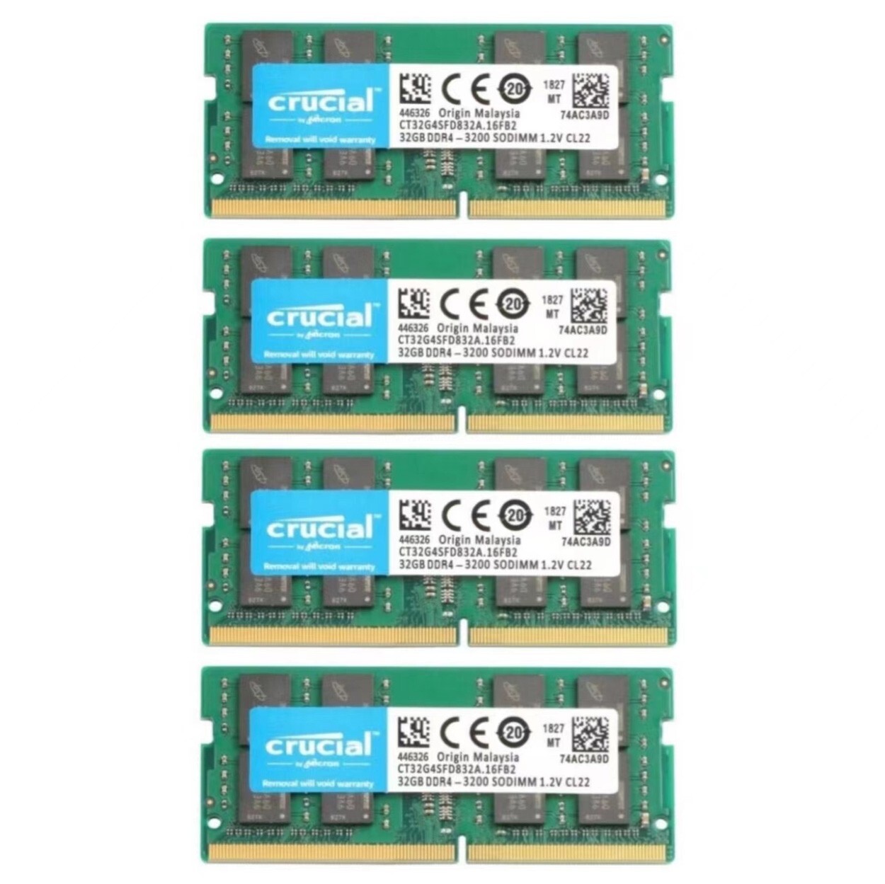 Crucial 128GB (4X32GB) DDR4 3200MHz PC4-25600 SODIMM Memory Ram CT32G4SFD832A