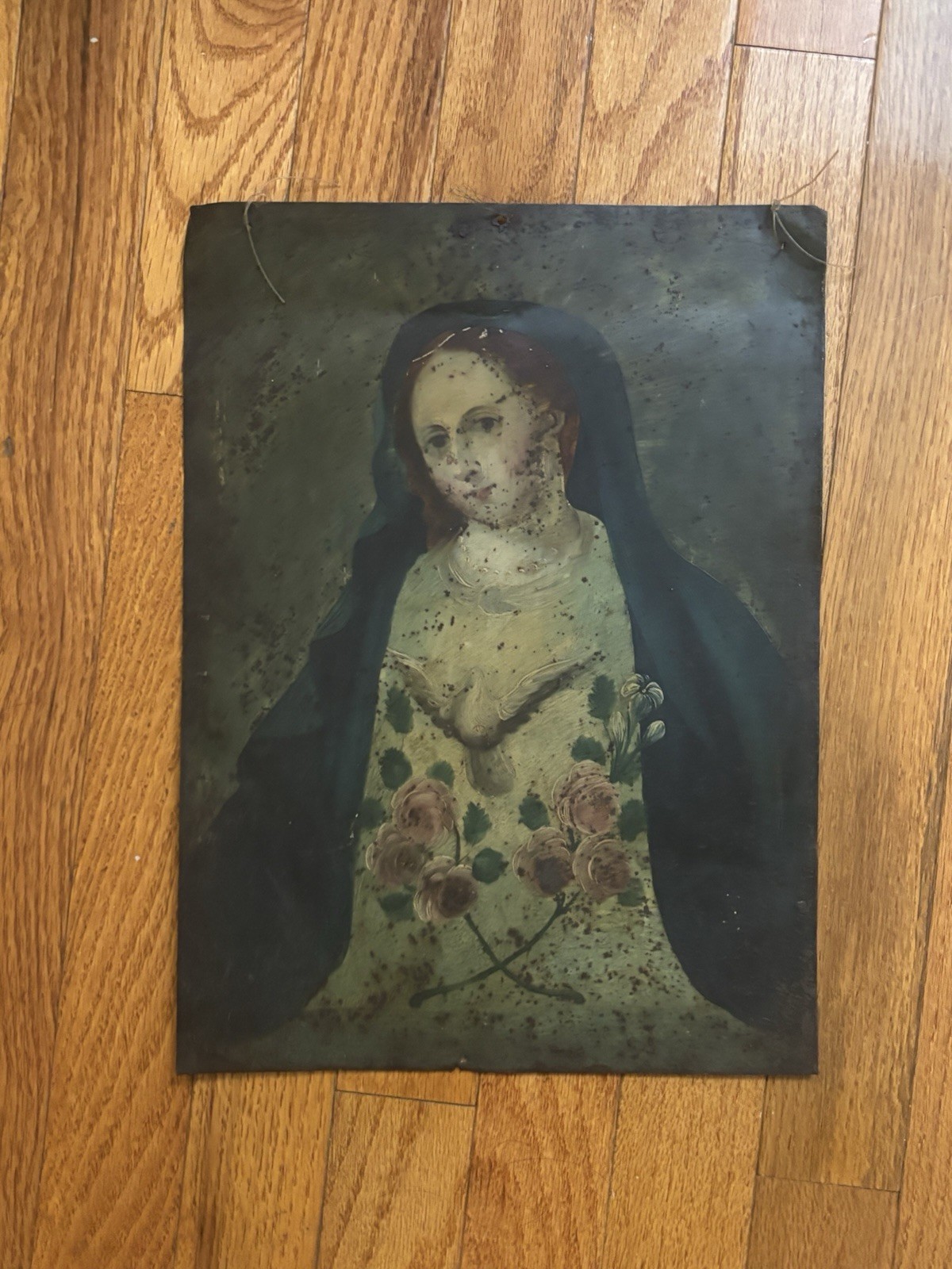 Rare Mexican 19th century Retablo oil painting on tin