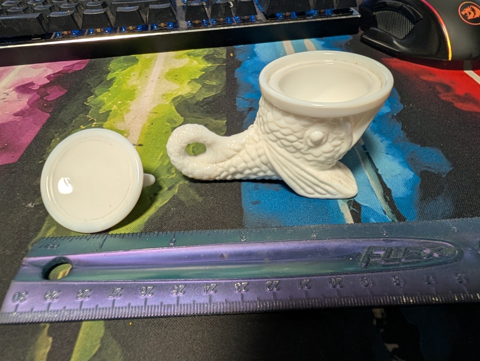 Vintage Pisello White Art Glass Dolphin Lidded Mustard Dish/Salt Dip 1983