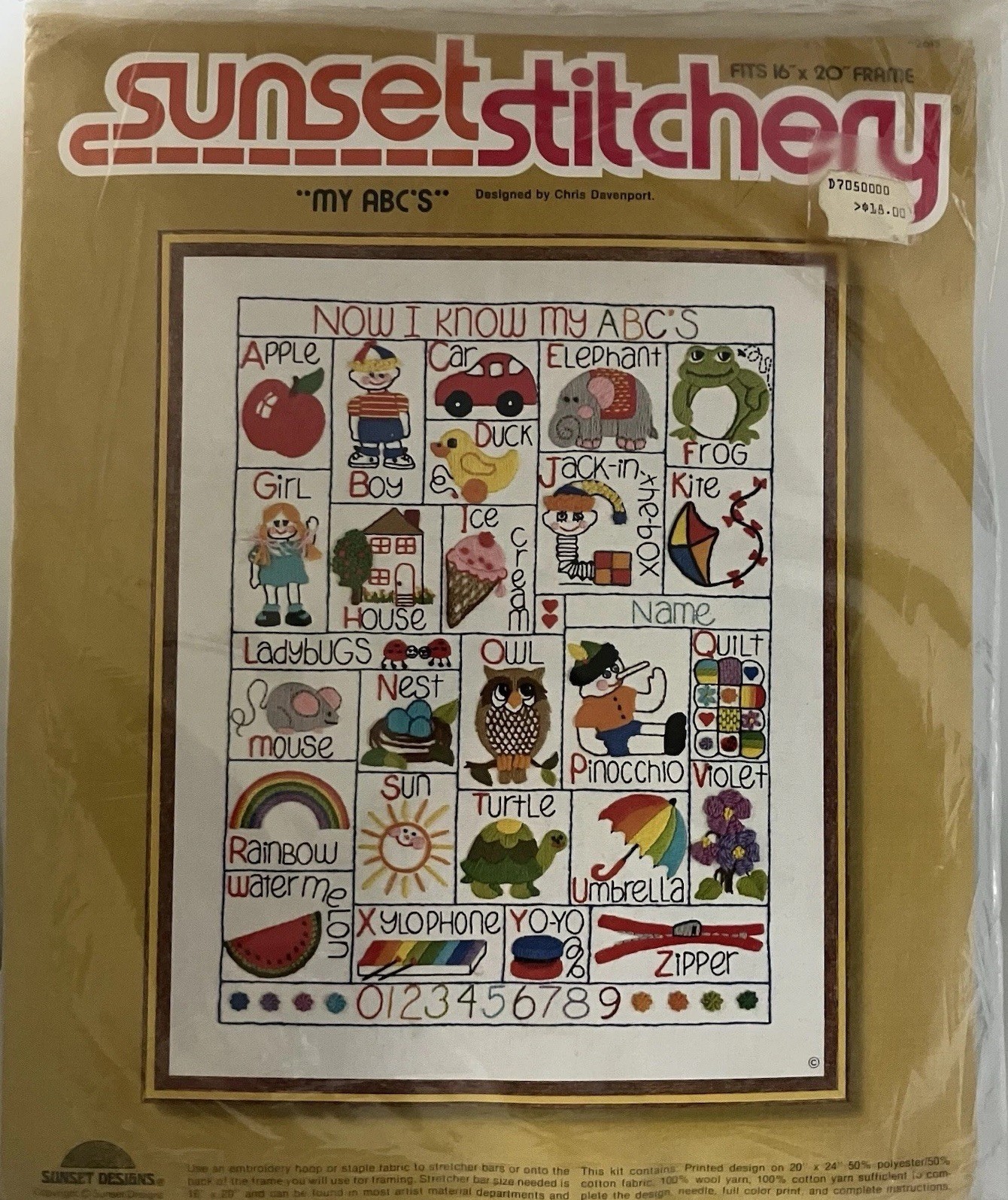 Vintage Sunset Stitchery Crewel Kit #2615 My ABC’S Alphabet Sampler 16x20 NOS