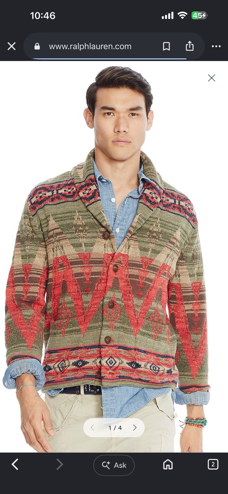 POLO Ralph Lauren Men Southwestern Cotton Cardigan Shawl Neck Sweater Size XS POLO Ralph Lauren Men Southwestern Cotton Cardigan Shawl Neck Sweater Size XS