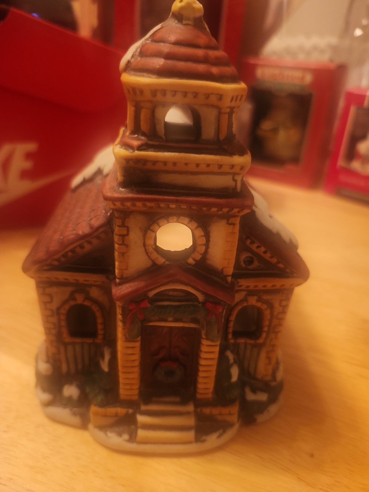 Vintage 1986 Lefton Colonial Village Orange Church 05817 Christmas Votive Holder