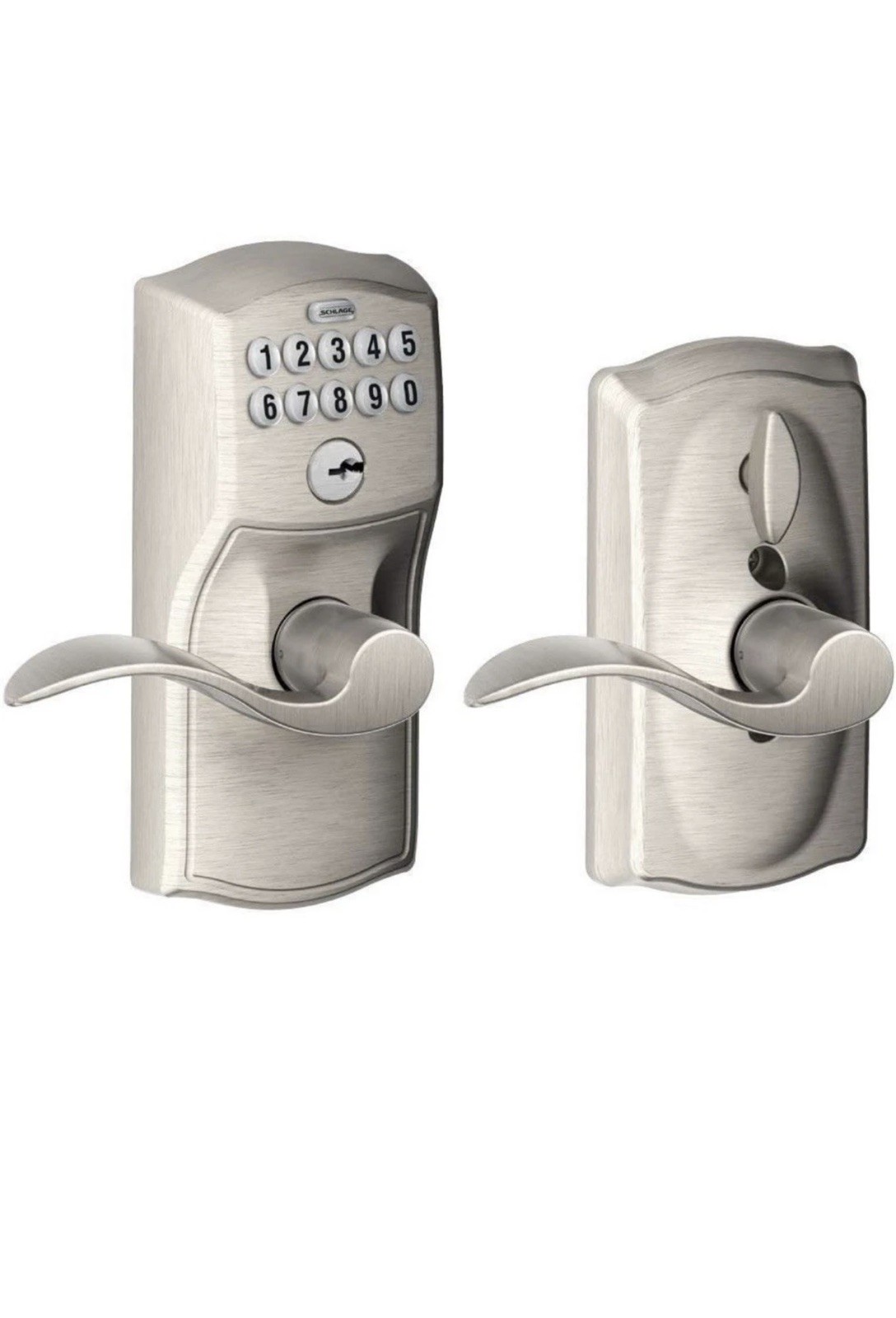 Schlage Satin Nickel Steel Electronic Keypad Entry Lock (little Scratches)1 Key Schlage Satin Nickel Steel Electronic Keypad Entry Lock (little Scratches)1 Key