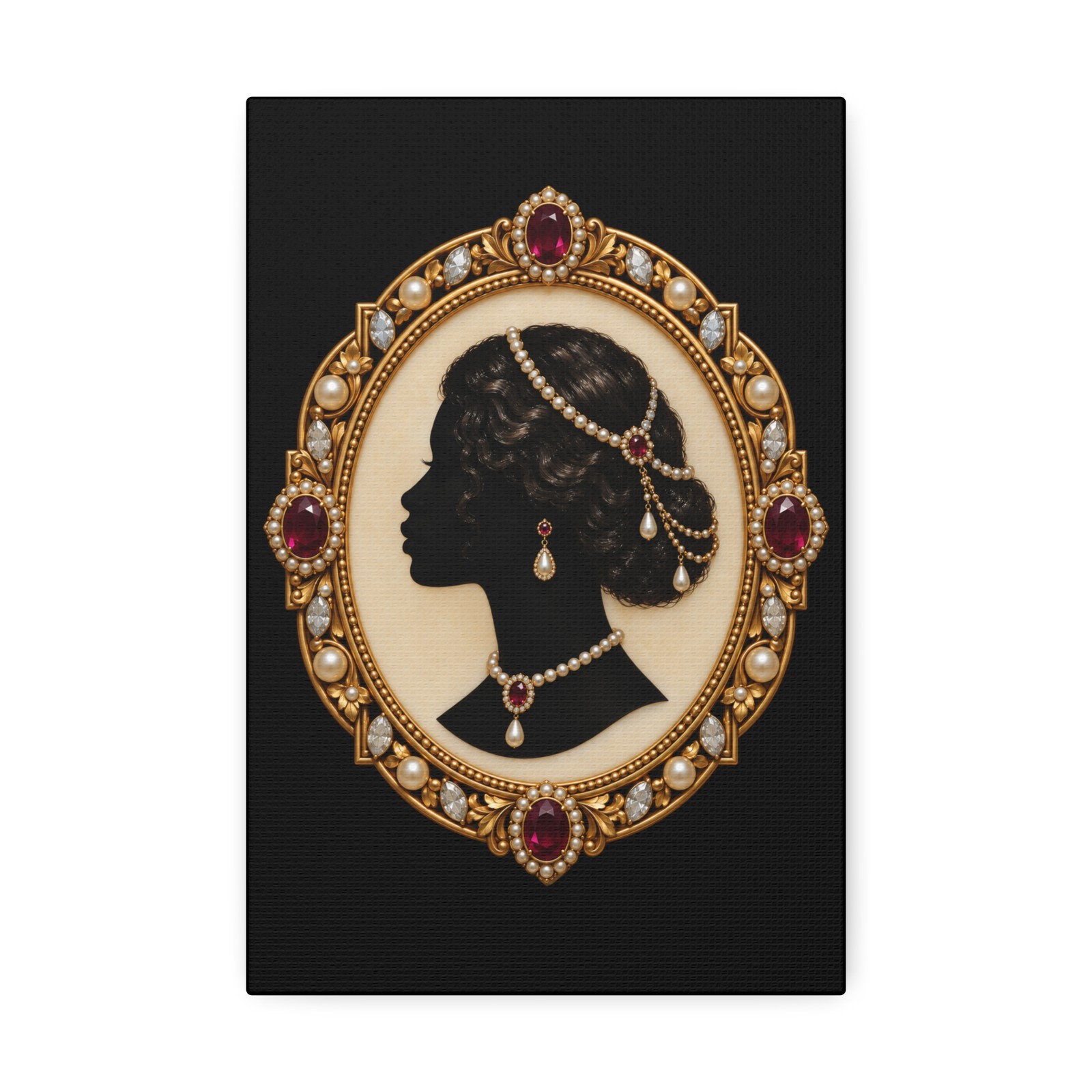 Antique Blackamoor Art Inspired Cameo Black Victorian Lady Portrait on Canvas