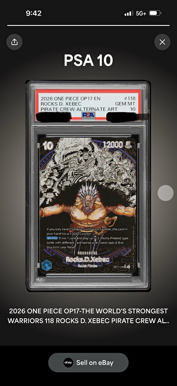 Bandai One Piece Rocks D. Xebec OP17-118 Alt Art PSA Graded EN Bandai One Piece Rocks D. Xebec OP17-118 Alt Art PSA Graded EN