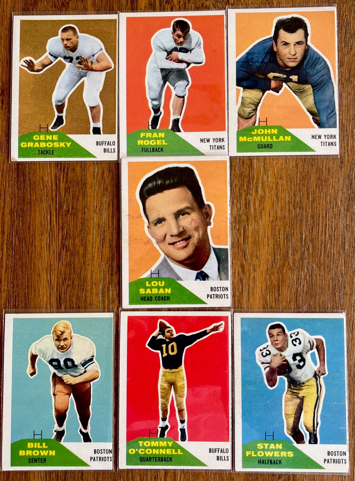 Vintage 1960 Fleer AFL  Football  lot of 7 Titans-Patriots-Bills Lou Saban RC’s
