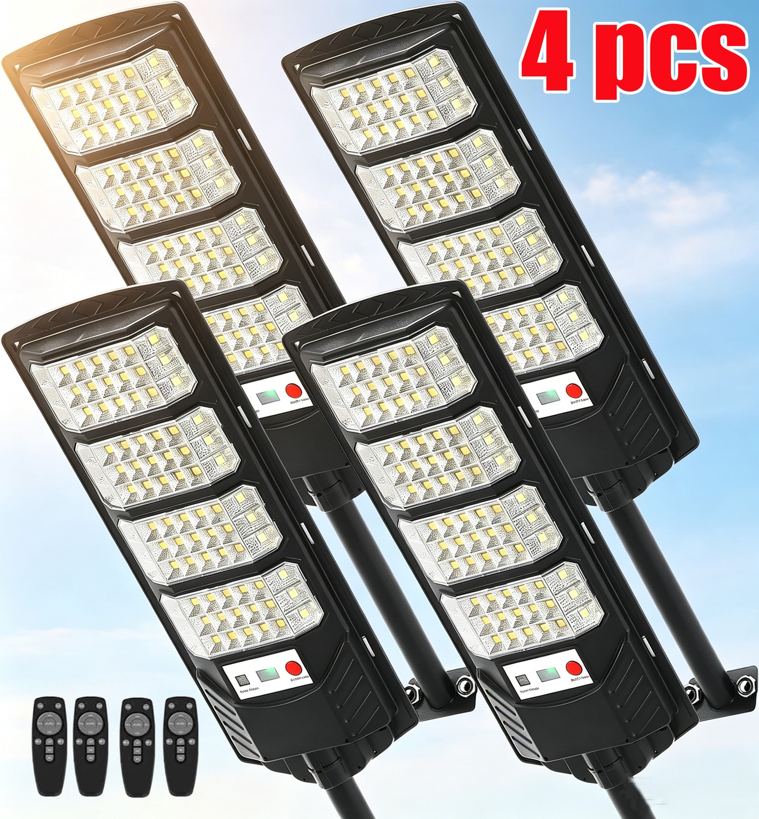 4 PACK 12000LM Solar Street Lights Outdoor with Motion Sensor, Remote Control