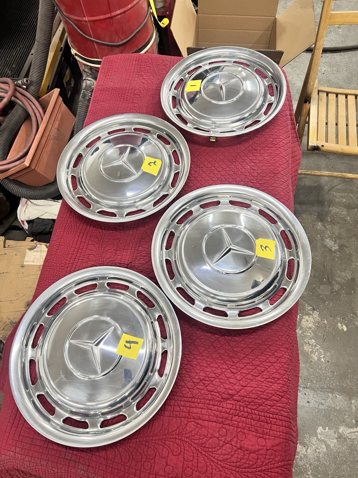 Set of 4 Vintage OEM Mercedes Benz 15”Chrome Hubcaps w/ New Clips