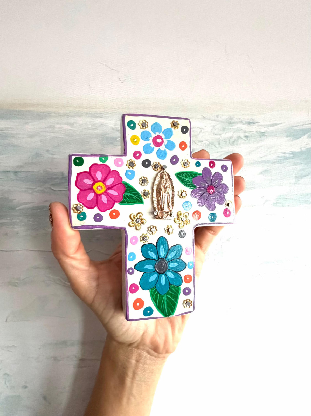 Virgin Mary Art, Catholic Gift, Guadalupe Flores 4.5\