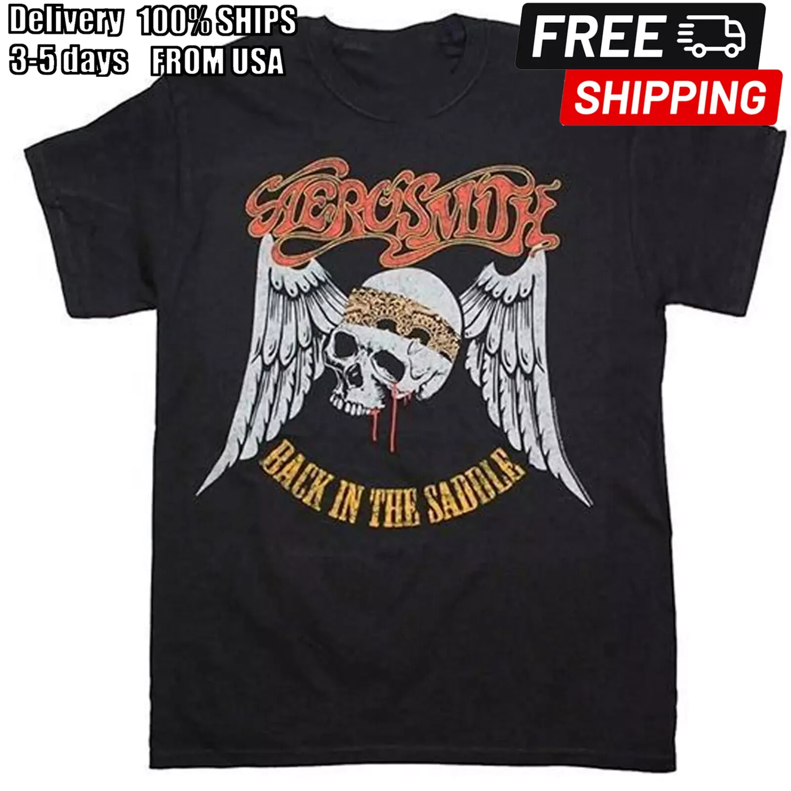 Aerosmith back in the saddle Black Short Sleeve T-shirt Unisex All sizes S-5Xl
