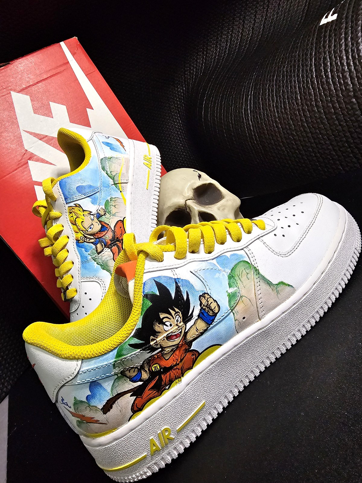 Nike Air Force 1 \'07 Low Triple White Custom Goku Dragon Ball Z Lace Up Nike Air Force 1 \'07 Low Triple White Custom Goku Dragon Ball Z Lace Up