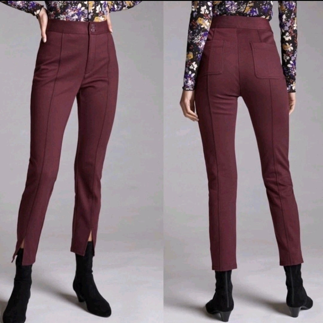 Anthropologie Maeve Women\'s Pants Size 8 Purple High Rise Split Hem Straight Leg