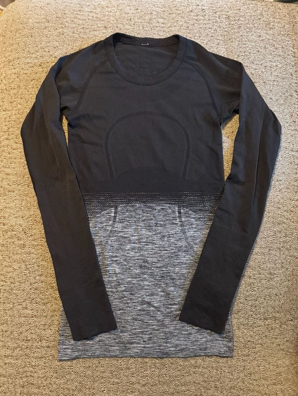 lululemon long sleeve swiftly black and gray top size 2 lululemon long sleeve swiftly black and gray top size 2