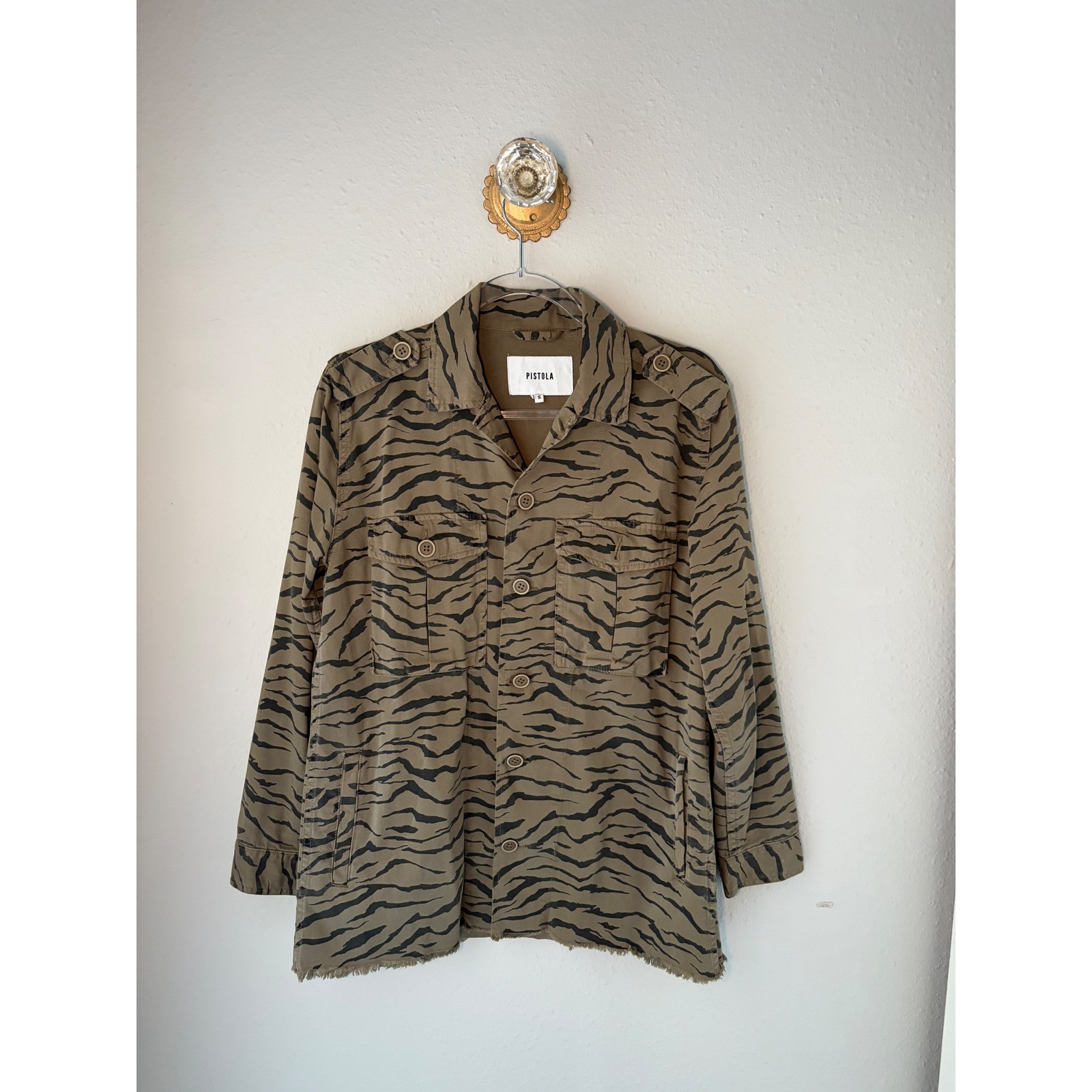 Anthropologie Pistola Animal Print Utility Jacket Olive Green BlackSize S Anthropologie Pistola Animal Print Utility Jacket Olive Green BlackSize S