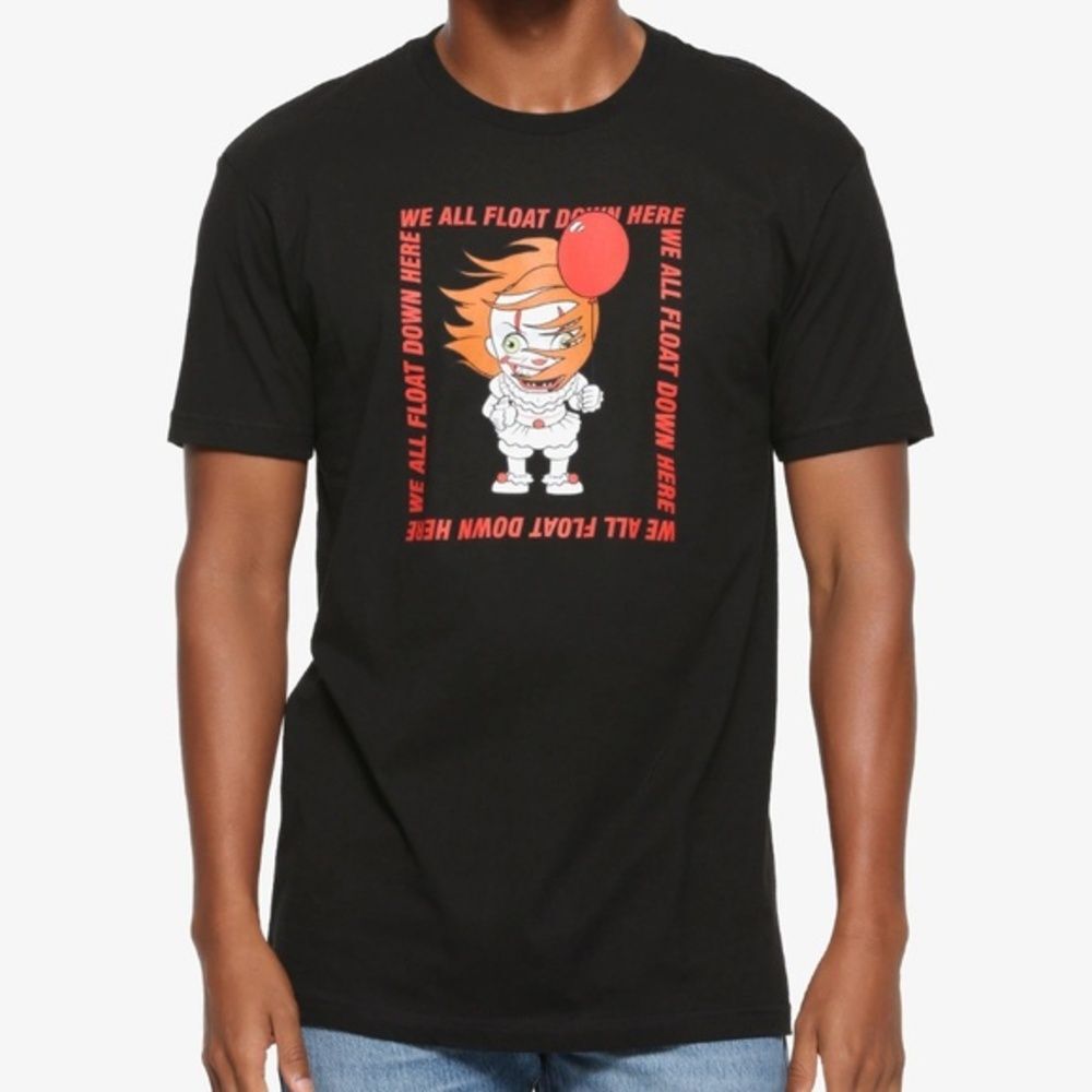 Boxlunch IT Pennywise Chibi We All Float Down Here Large T-Shirt Boxlunch IT Pennywise Chibi We All Float Down Here Large T-Shirt