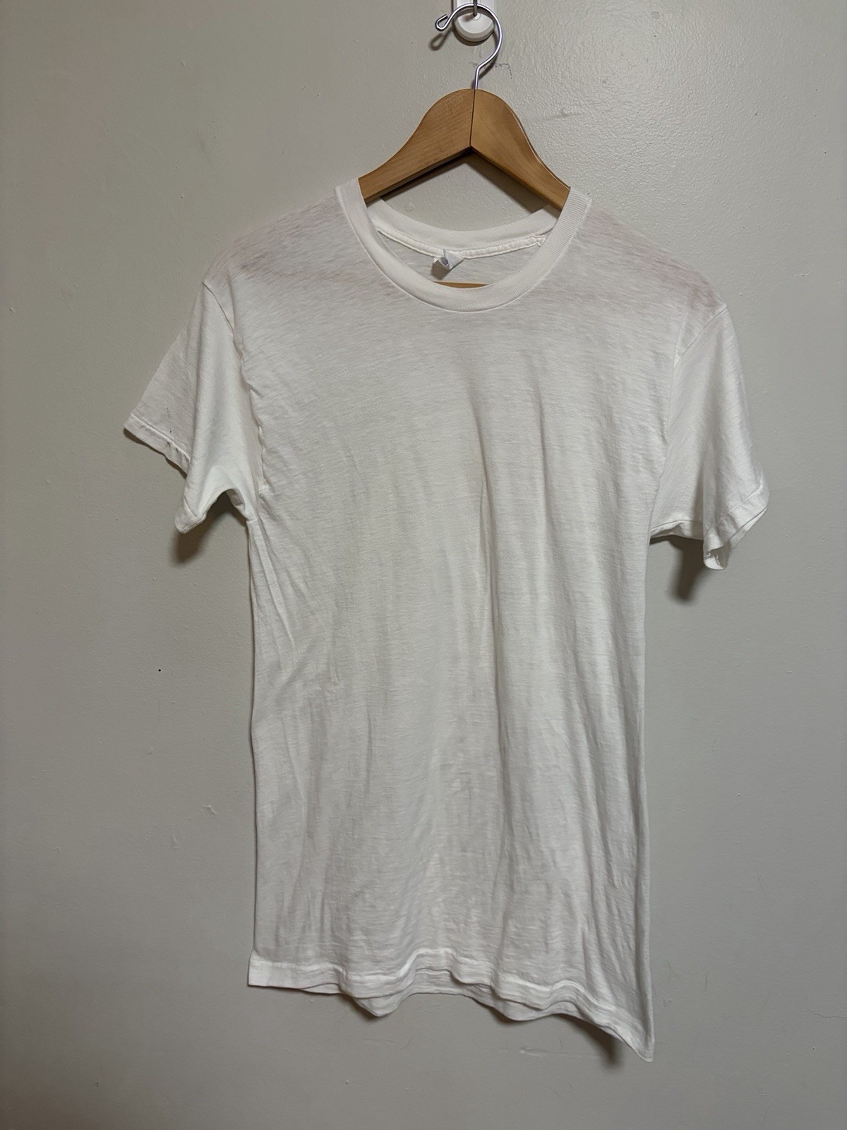 Vintage 1970s Paper Thin Burnout Blank White Worn Cotton Soft T Shirt Size Med