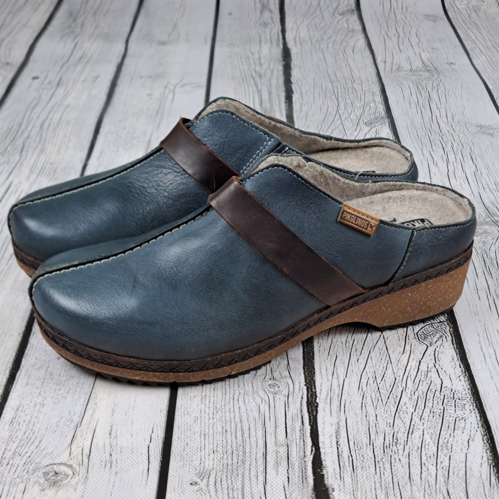 Pikolinos Granada Clogs Women’s 7.5 38 Blue Leather Brown Slip On Shoes Spain Pikolinos Granada Clogs Women’s 7.5 38 Blue Leather Brown Slip On Shoes Spain