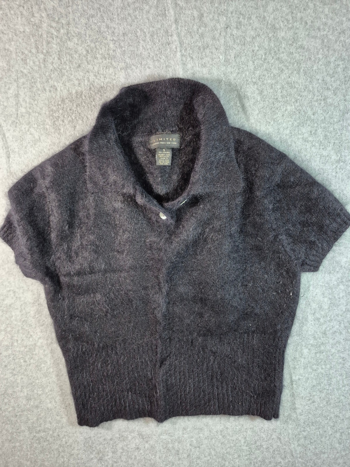 The Limited Women’s Small 70% Angora Rabbit Hair Black Short Sleeve Polo Sweater The Limited Women’s Small 70% Angora Rabbit Hair Black Short Sleeve Polo Sweater