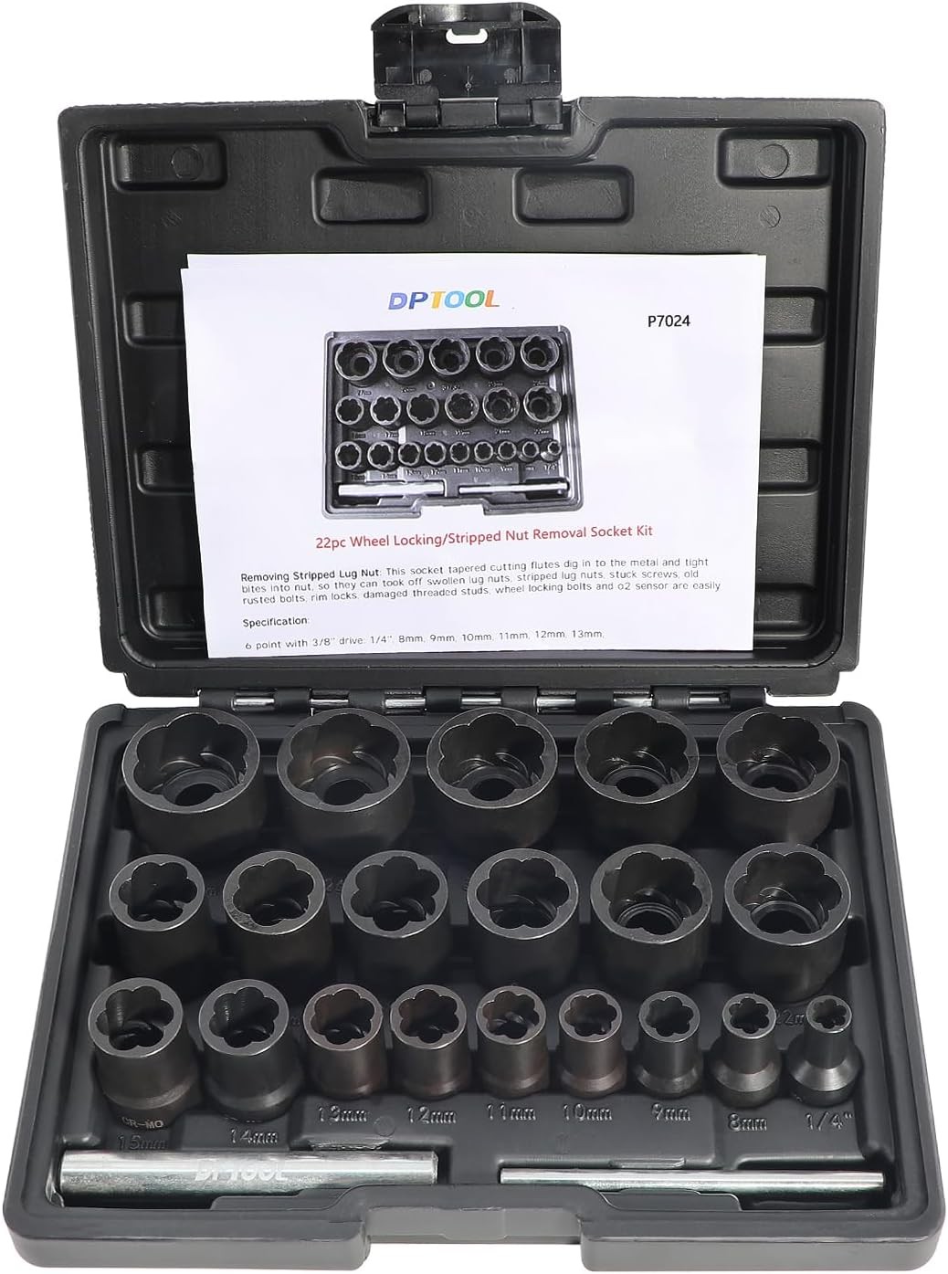 DPTOOL 22 Piece Bolt Nut Extractor Set, 1/2 DPTOOL 22 Piece Bolt Nut Extractor Set, 1/2