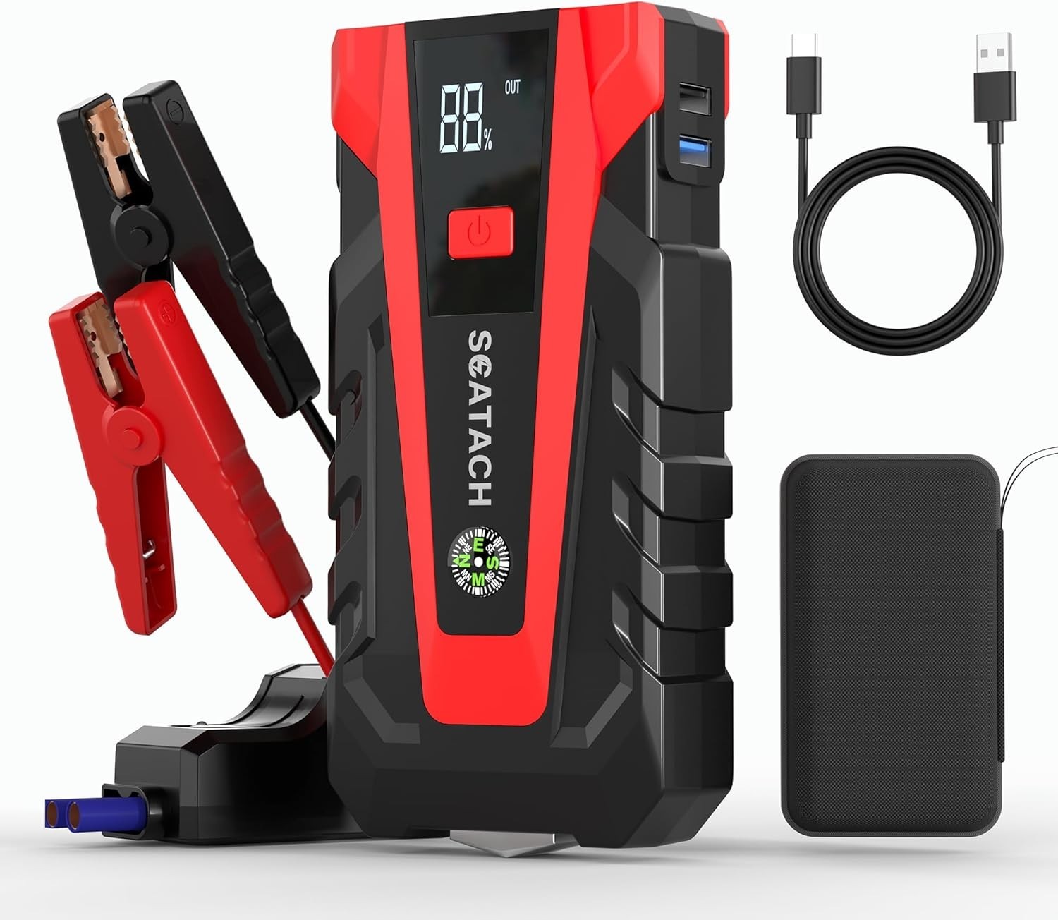 12V Car Jump Starter 6000A Booster Jumper Power Bank Battery Charge LCD Display