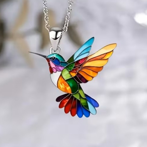 Colorful Hummingbird Pendant Necklace Rainbow Enamel Bird Charm Women Gift Chain Colorful Hummingbird Pendant Necklace Rainbow Enamel Bird Charm Women Gift Chain