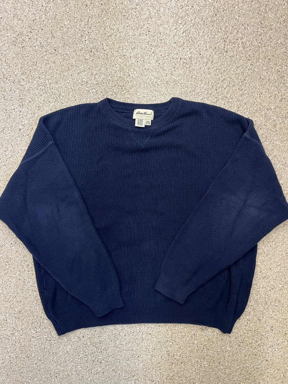 Vintage Eddie Bauer Men\'s XL Navy Blue 100% Cotton Knit Sweater Made in USA