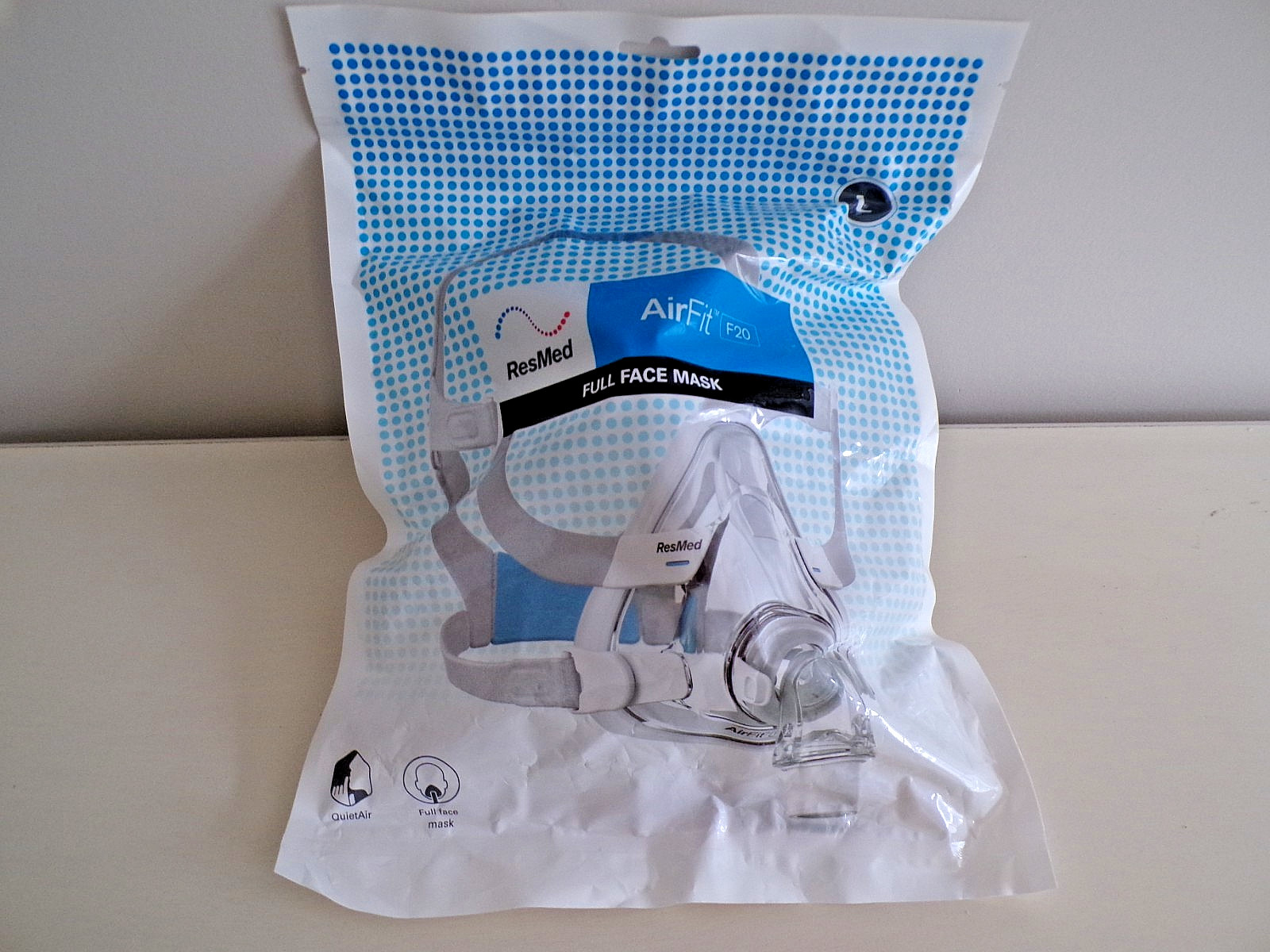 RESMED AirFit F20 Large Mask with Headgear Cushion Elbow 63402 New Unopened pack RESMED AirFit F20 Large Mask with Headgear Cushion Elbow 63402 New Unopened pack