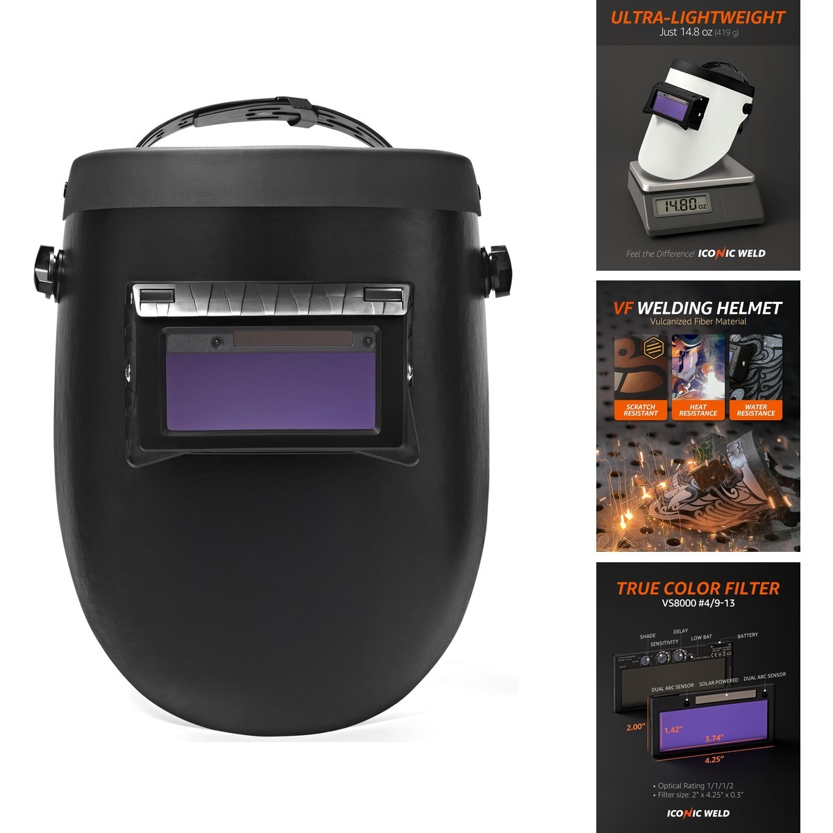 ICONIC WELD Auto Darkening Welding Helmet Flip Up Lens Shade #4/9-13 Black