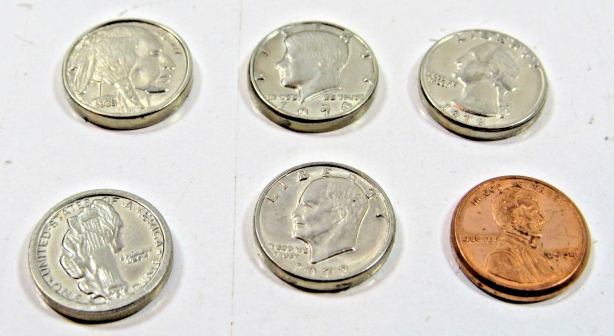 6) Vintage  Micro Miniature U.S. Coins Buffalo Mercury Penny Dime Replicas #P57