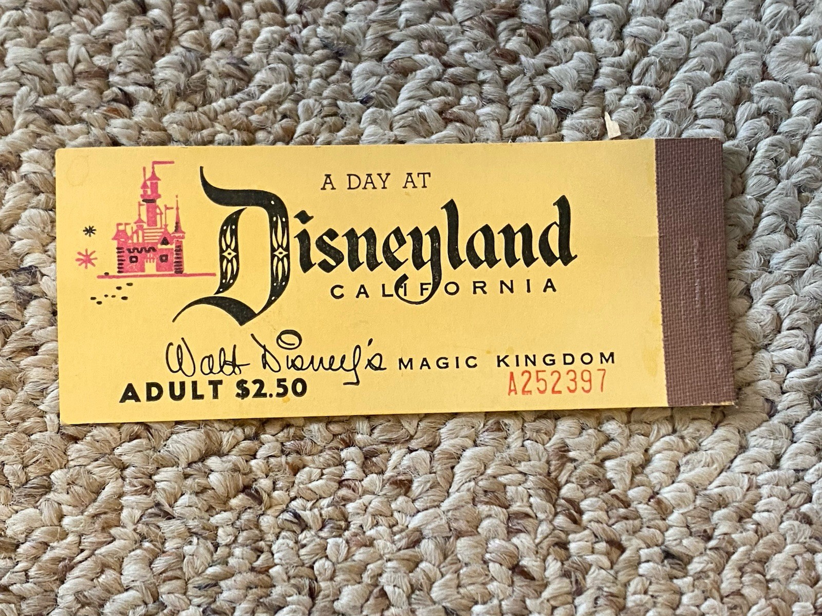 Vintage Disneyland Adult Ticket $2.50 Walt Disney Magic Kingdom 1955 Stub Vintage Disneyland Adult Ticket $2.50 Walt Disney Magic Kingdom 1955 Stub
