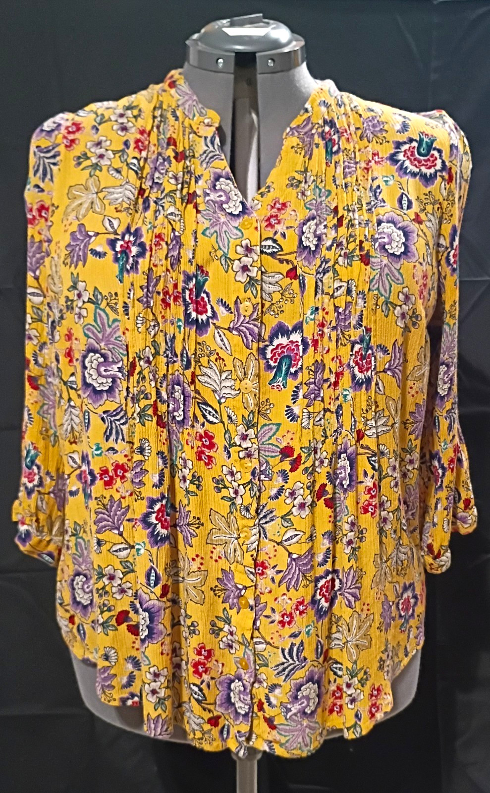 Coldwater Creek Women’s Plus 1X Mustard Yellow Floral Blouse