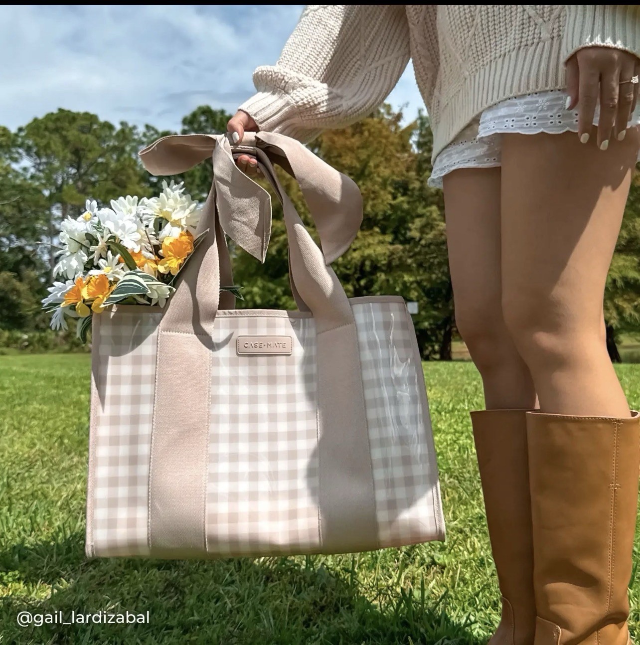 Stunning Case-Mate Latte Gingham Bow Jelly Tote Bag